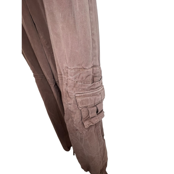 Mist Faded Brown Y2K Baggy Cargo Pants With Ruched Legs - Picture 2 of 7